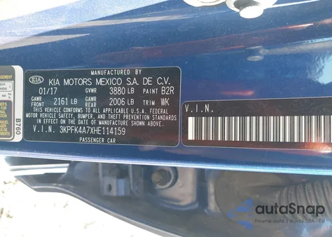 2017 Kia Forte Lx из США, поврежденный, VIN 3KPFK4A7XHE114159